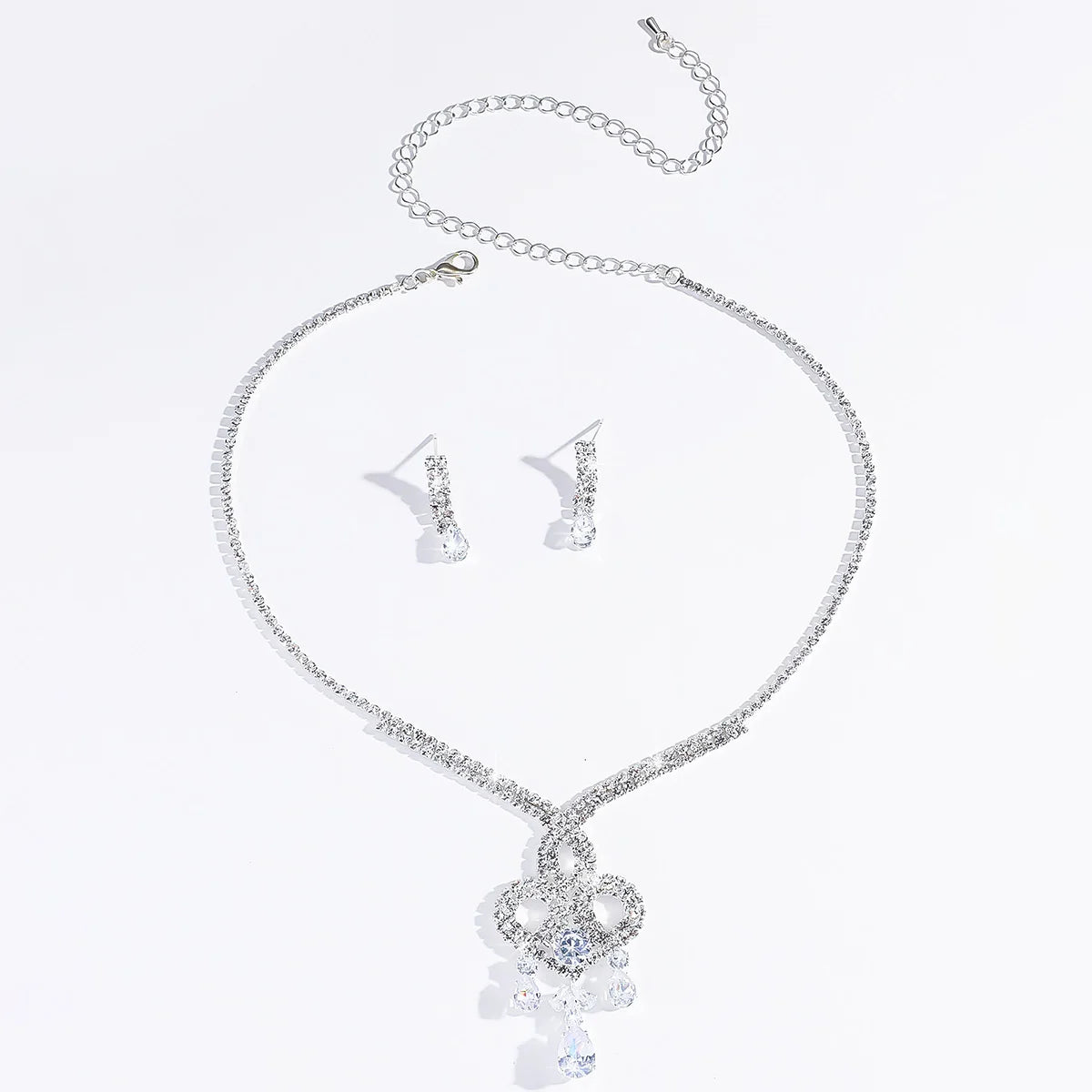 Women's fashionable and dazzling full diamond water droplet set, light luxury style high-end jewelry set for women