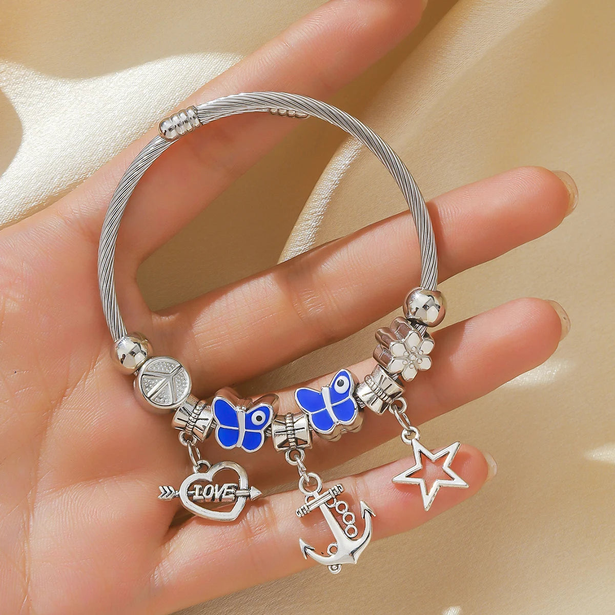 1PC Women's Fashion Multi Element Stainless Steel DIY Teddy Bear Bead Bracelet Date Banquet Party Festival Dressing Gift