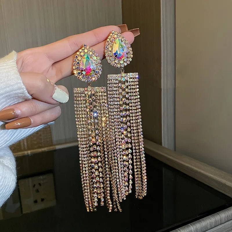 2PC Women's Fashion Copper Inlaid Claw Chain Exaggerated Water Drop Earrings Jewelry Suitable for Date, Party, Festival Gifts-46