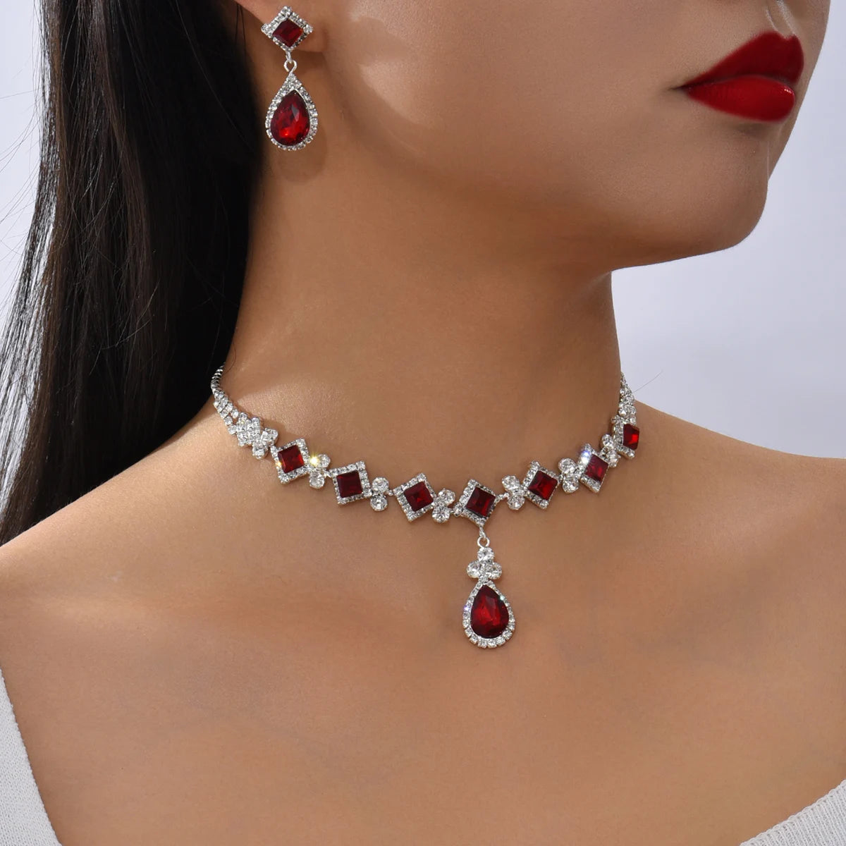 3PC Women's Fashion Trendy Claw Chain Geometry Water Drop Necklace Earrings Jewelry Set Wedding Banquet Party Holiday Gift