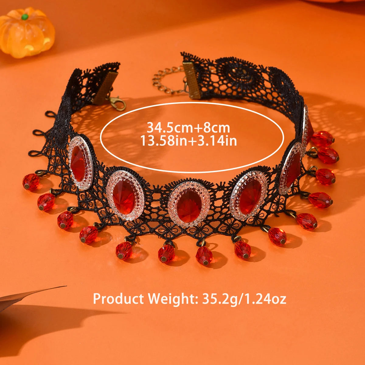 Fashion Design New Korean Edition Black Lace Red Geometric Elliptical Crystal Short Women's Clavicle Chain Necklace