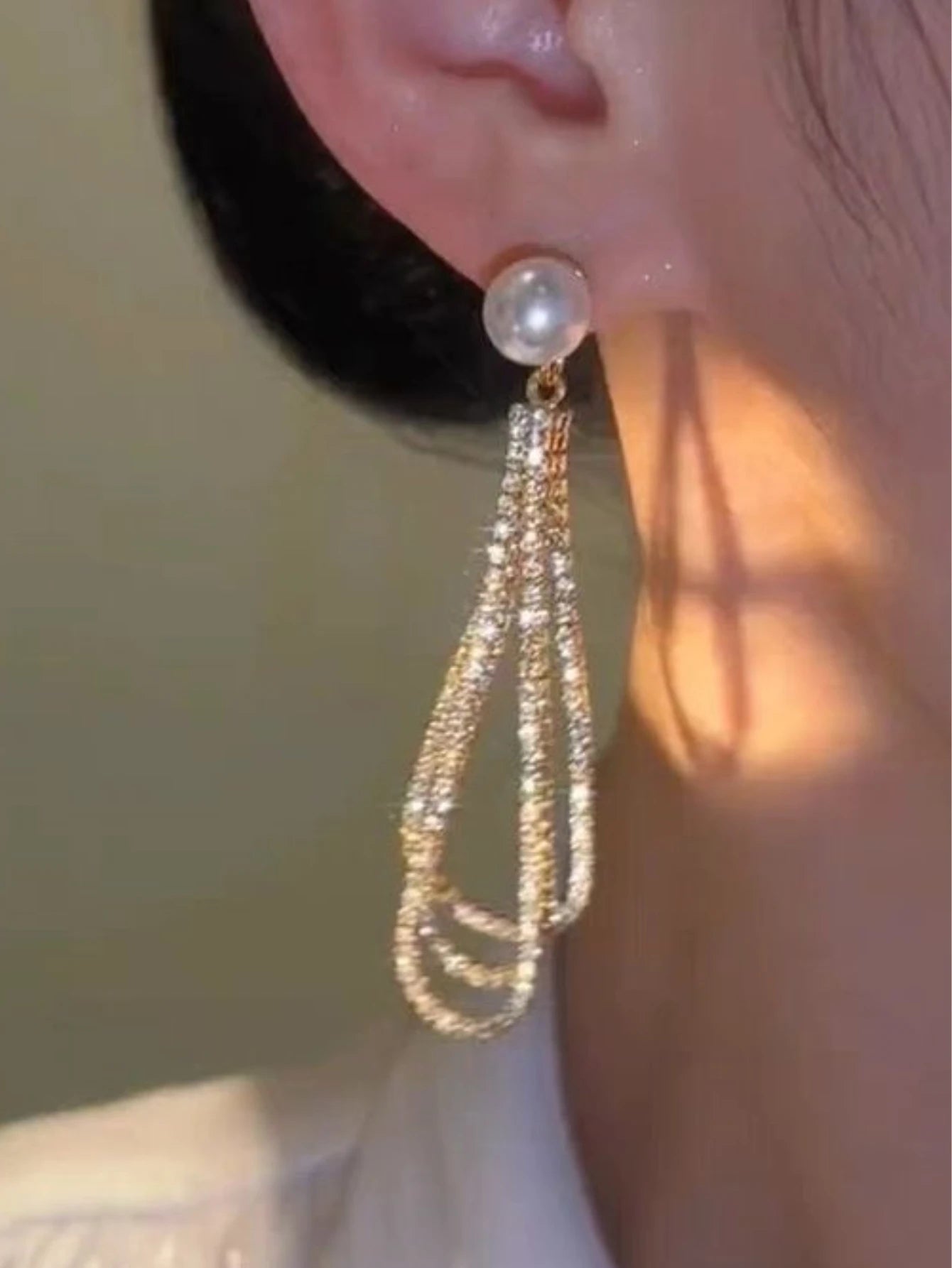 2pcs European and American Exaggerated Long Paragraph Inlaid Rhinestone Water Drop Ladies Earrings Banquet Wedding Gift