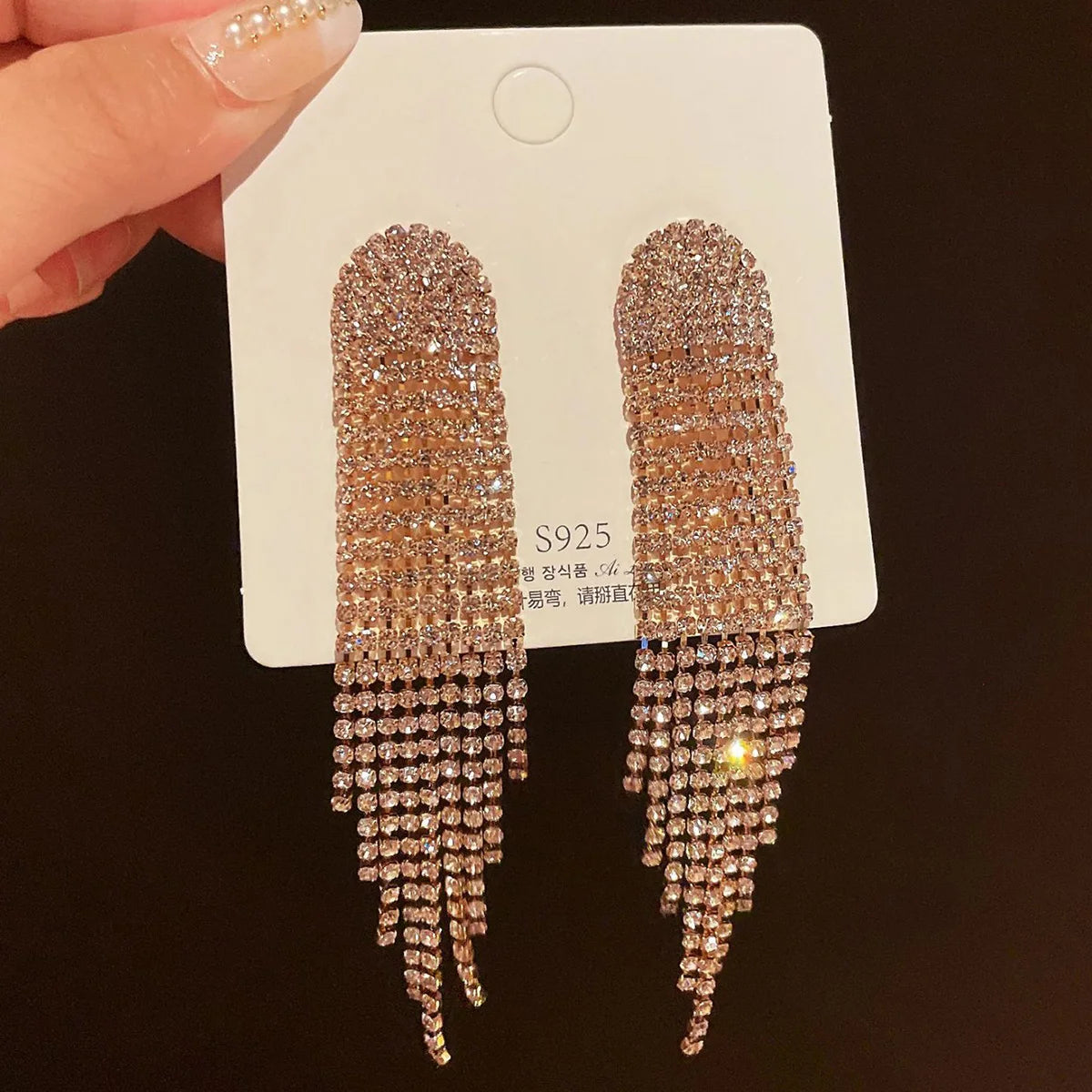 2PC FYUAN Women's Fashion Long Flow Su Pendant Earrings Gold and Silver Water Diamond Hanging Earrings Wedding Party Jewelry-233