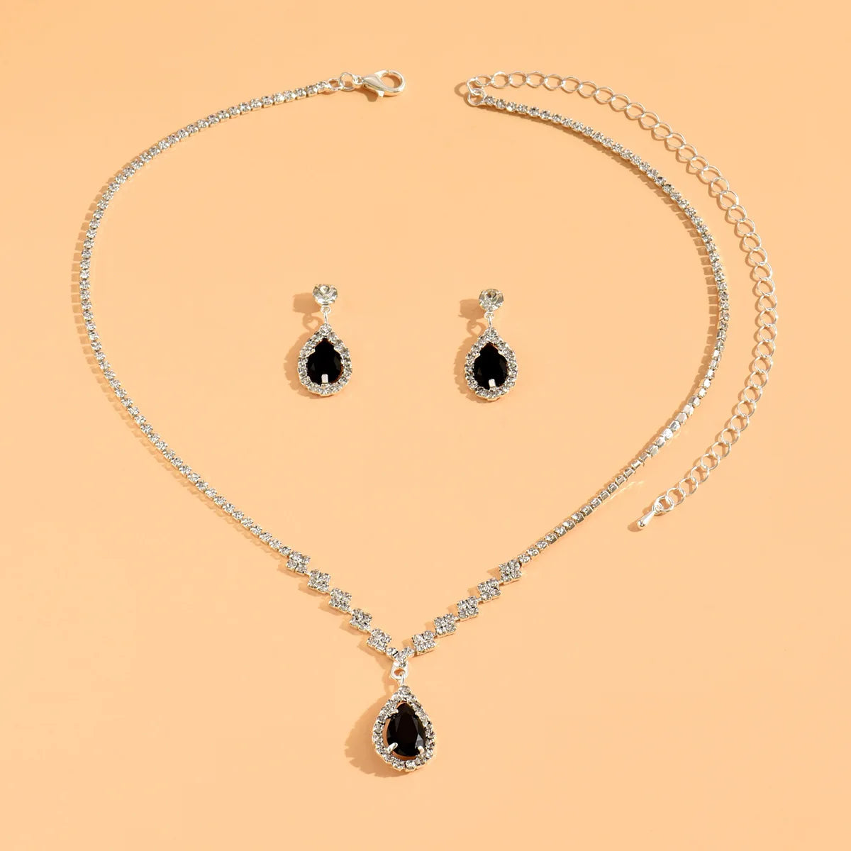 3PC Women's Fashion Trend Copper Claw Chain Series Water Drop Necklace Earrings Jewelry Set Wedding Banquet Party Holiday Gift