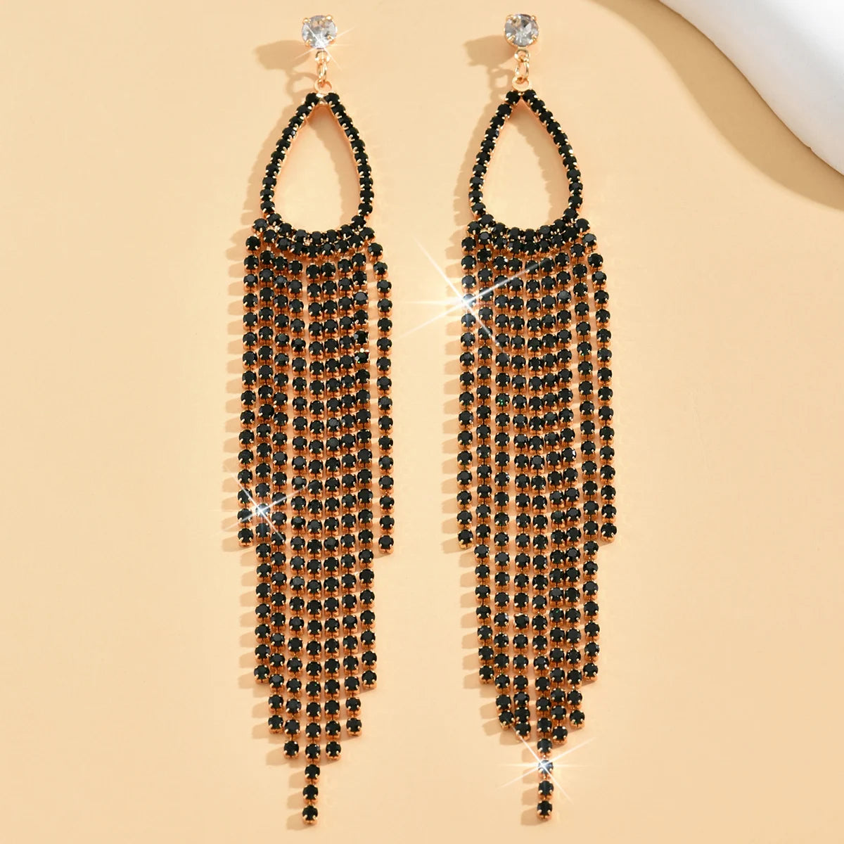 2pcs of women's jewelry rhinestone tassel earrings luxurious fashion accessories for wedding parties👌🌟