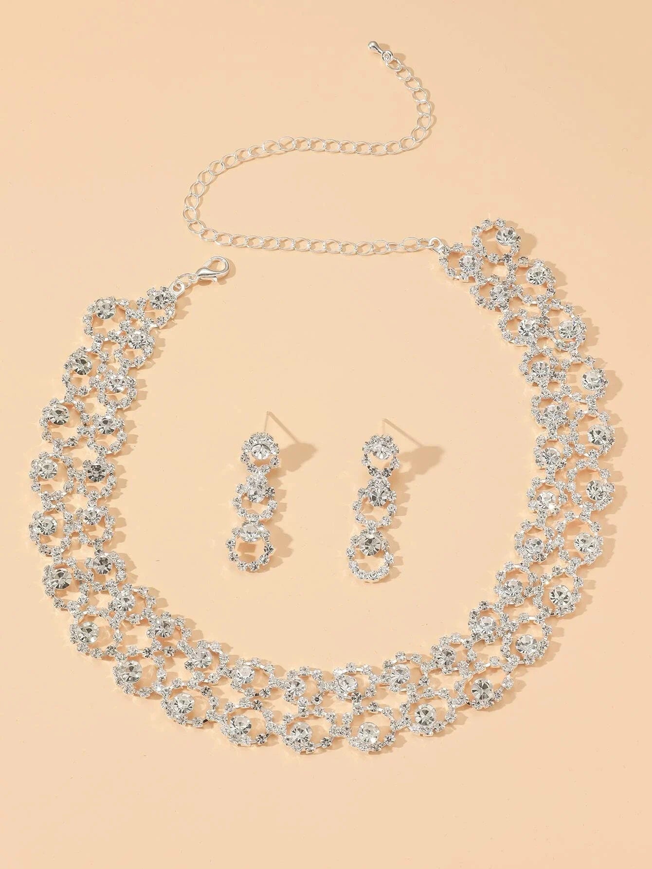 3pcs Women's Jewelry Set Rhinestone Earrings Necklace New Wedding Party Luxury Fashion Accessories
