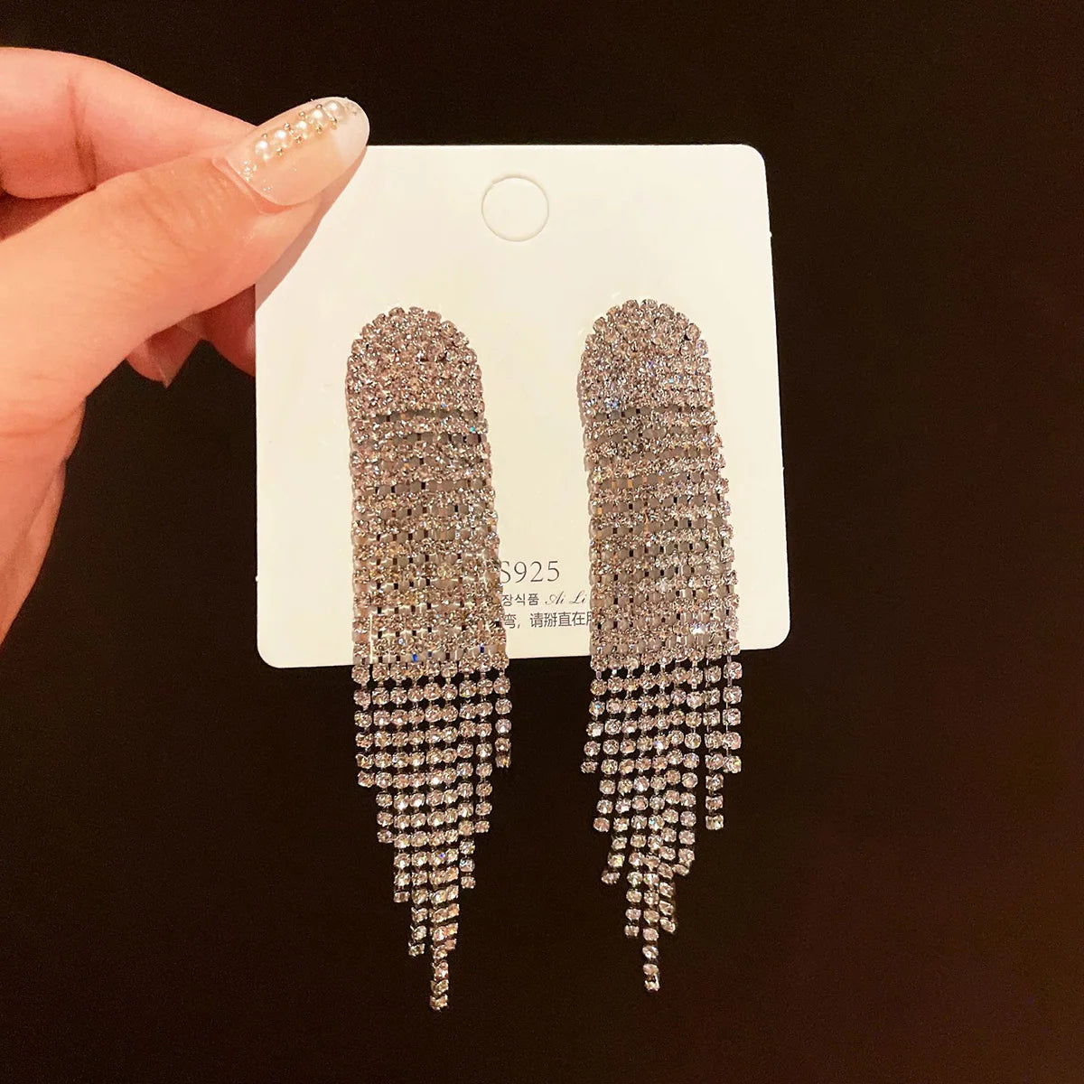 2PC FYUAN Women's Fashion Long Flow Su Pendant Earrings Gold and Silver Water Diamond Hanging Earrings Wedding Party Jewelry-233