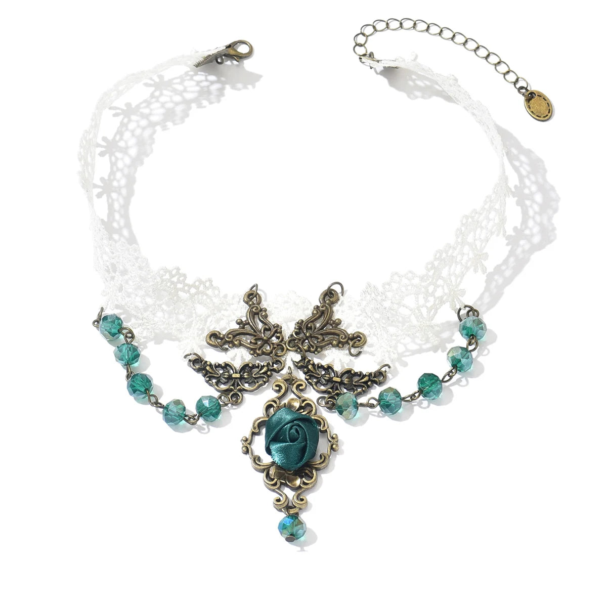 Fashionable women's vintage lace rose necklace, designed with multi-layered tassel alloy Halloween accessories