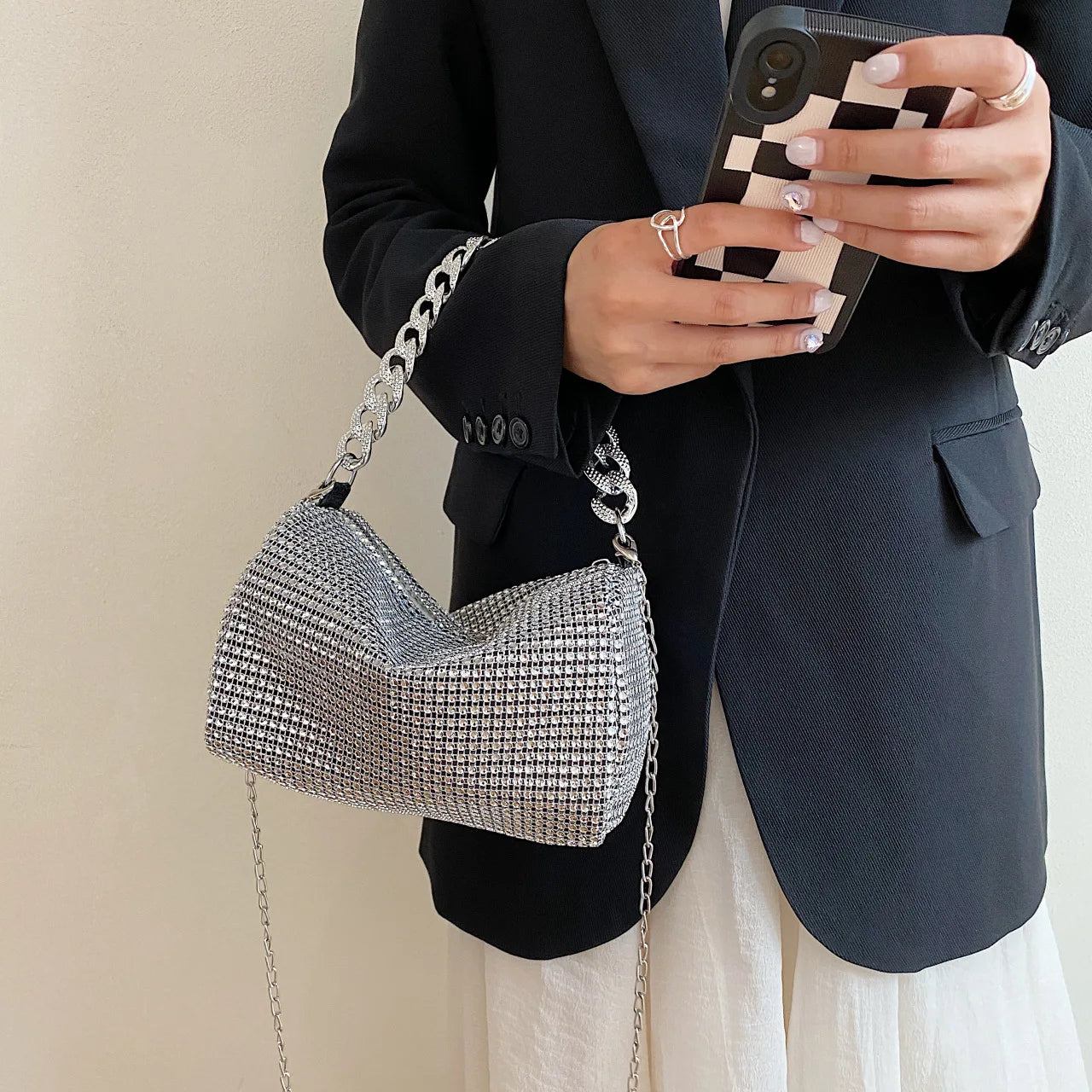 2024 New Bags Popular  Version Handbags Fashion Trend Bright Diamond Messenger Niche
