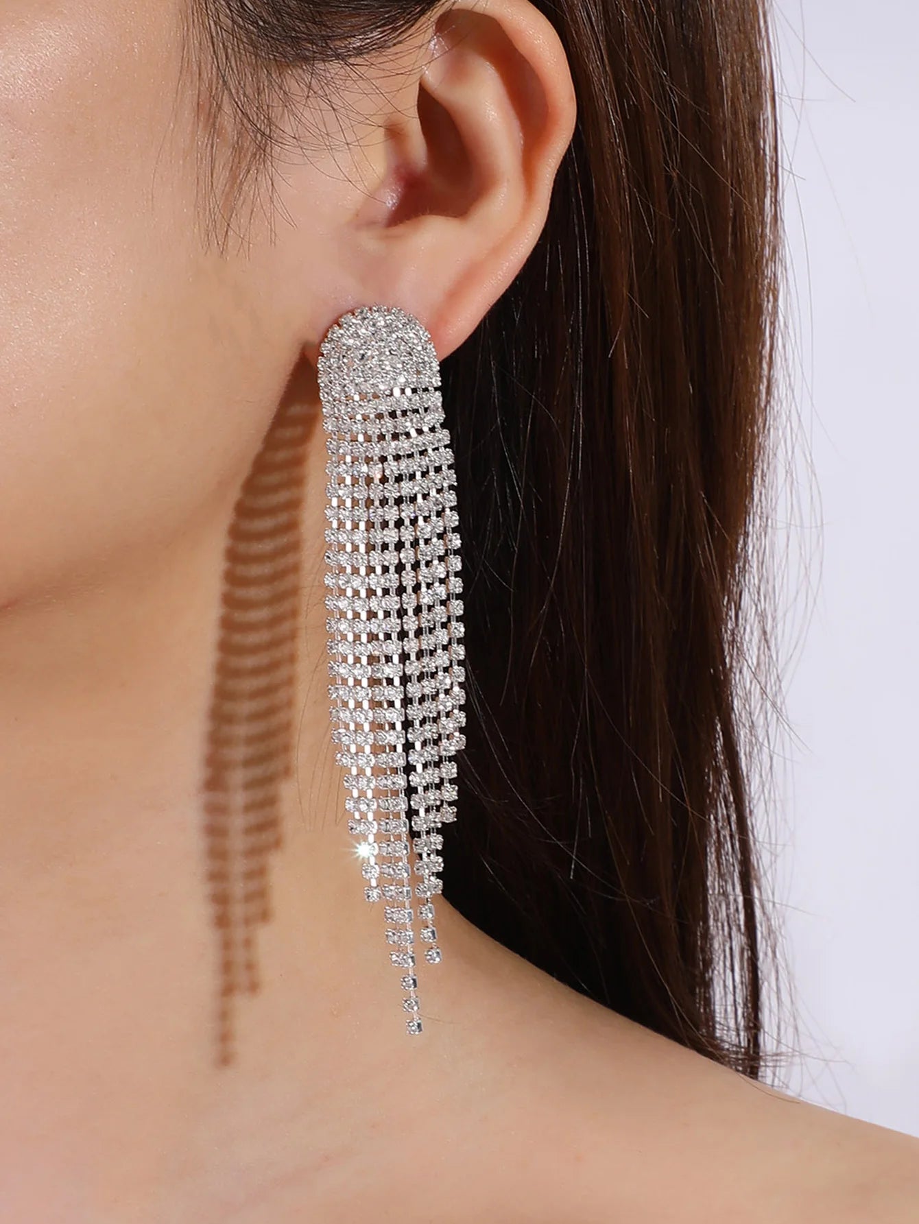 2PC FYUAN Women's Fashion Long Flow Su Pendant Earrings Gold and Silver Water Diamond Hanging Earrings Wedding Party Jewelry-233