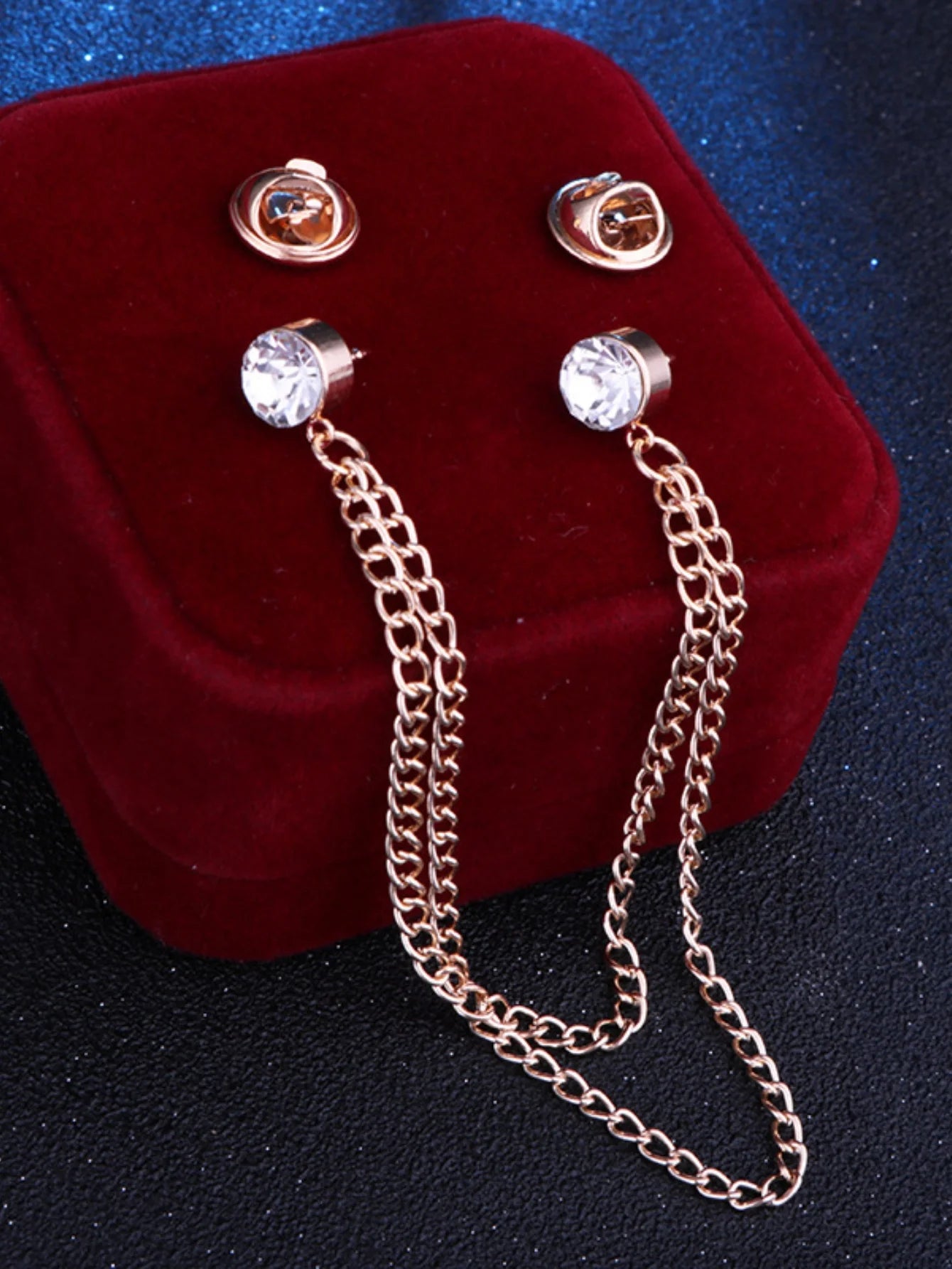 1pc minimalist and fashionable rhinestone tassel double-layer chain men's brooch shirt collar accessory