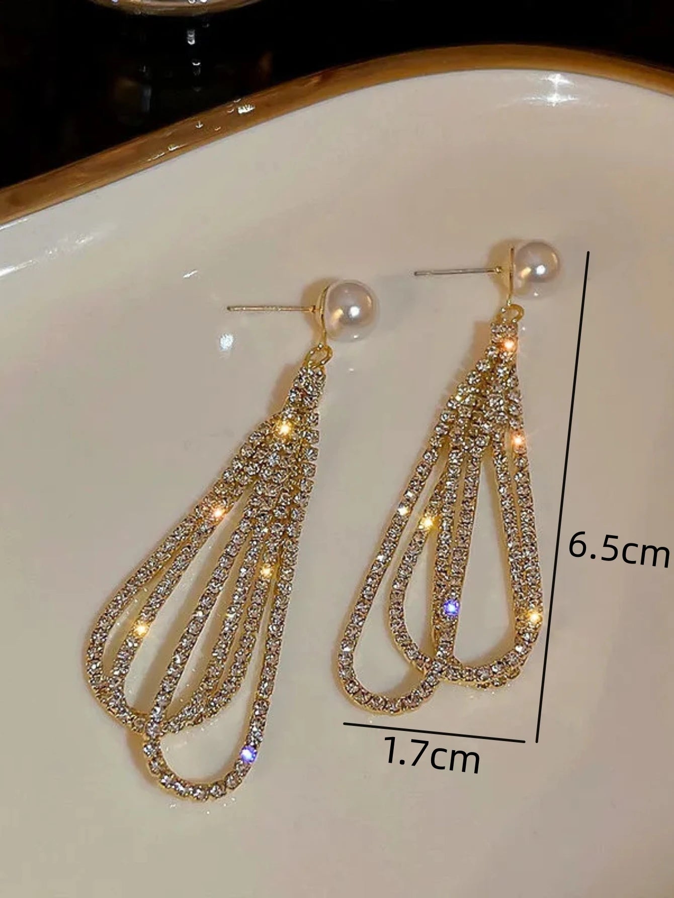 2pcs European and American Exaggerated Long Paragraph Inlaid Rhinestone Water Drop Ladies Earrings Banquet Wedding Gift