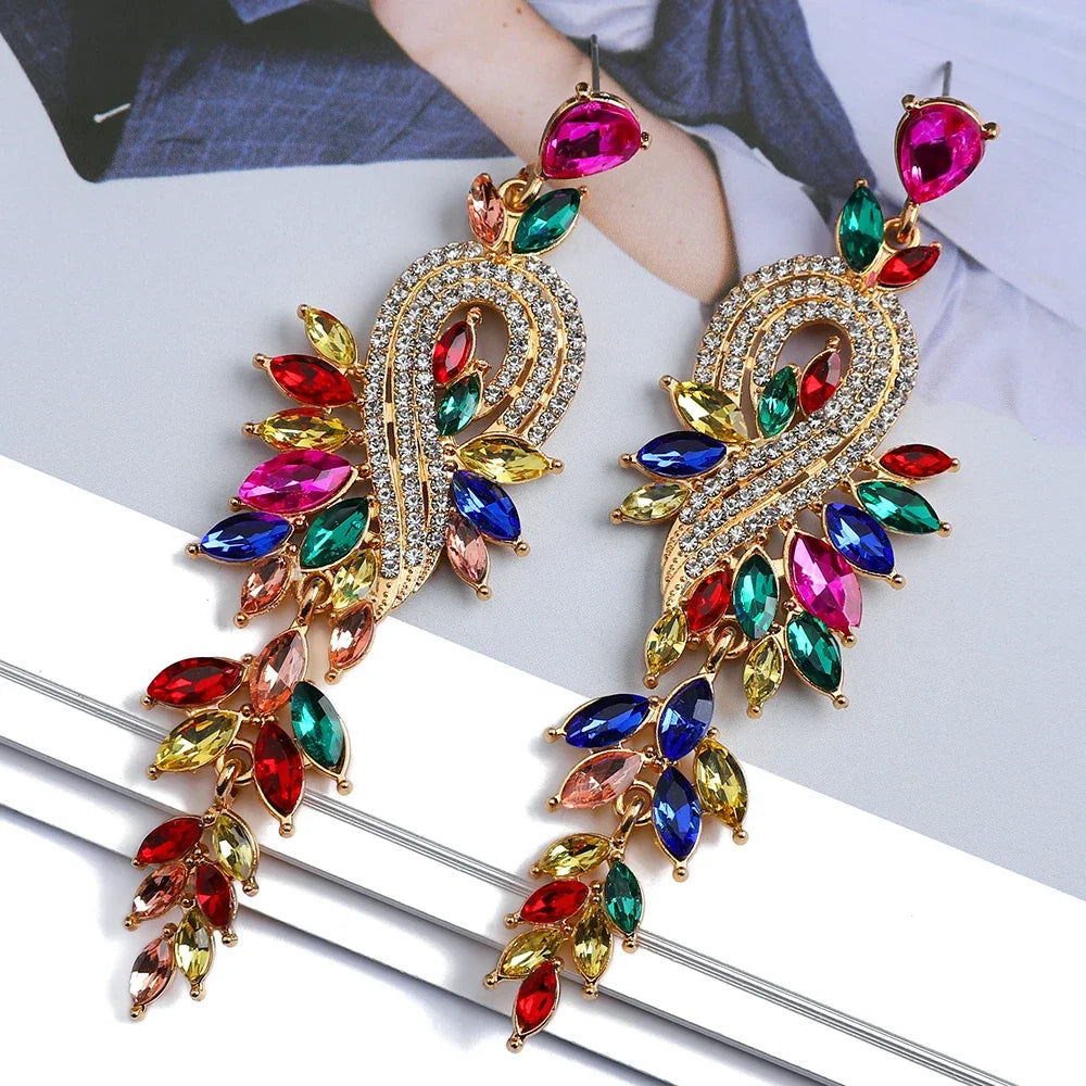 Women's fashionable tassel leaf earrings with retro phoenix pattern design for women