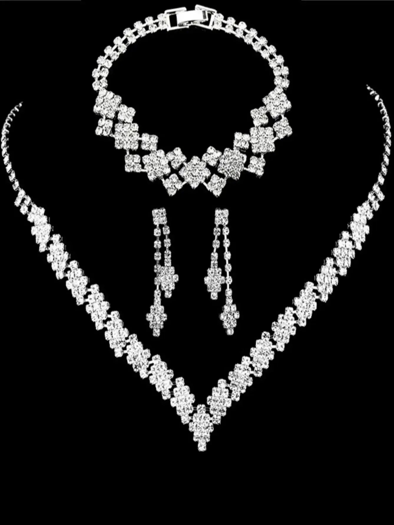 Fashionable silver plated rhinestone folding tassel earrings necklace, wedding jewelry gift, fashionable style