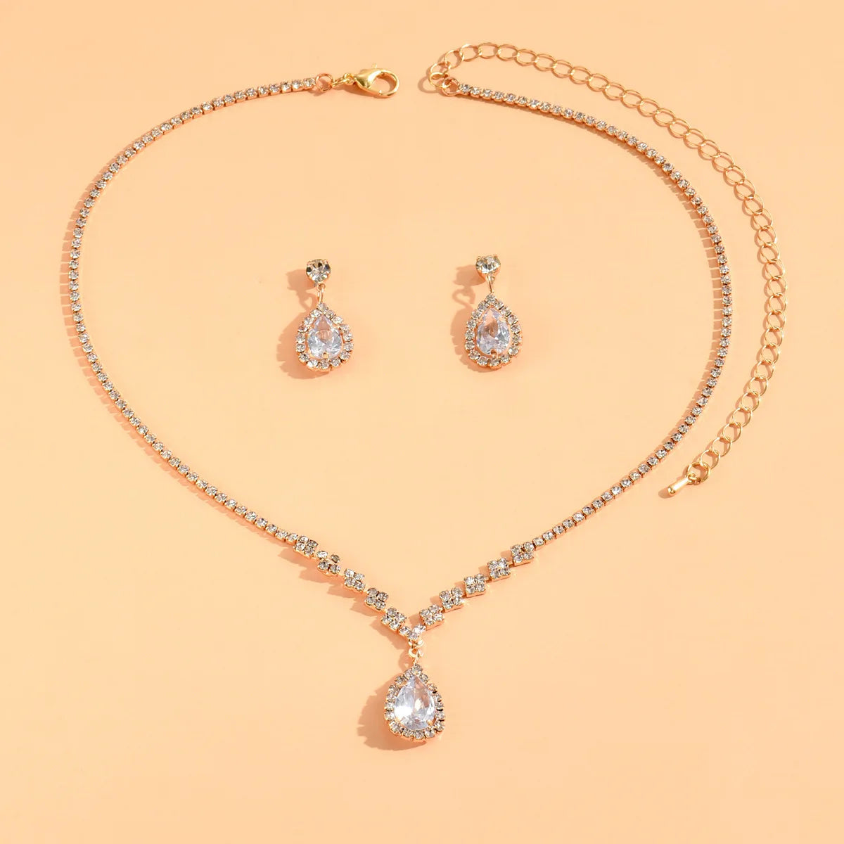 3PC Women's Fashion Trend Copper Claw Chain Series Water Drop Necklace Earrings Jewelry Set Wedding Banquet Party Holiday Gift