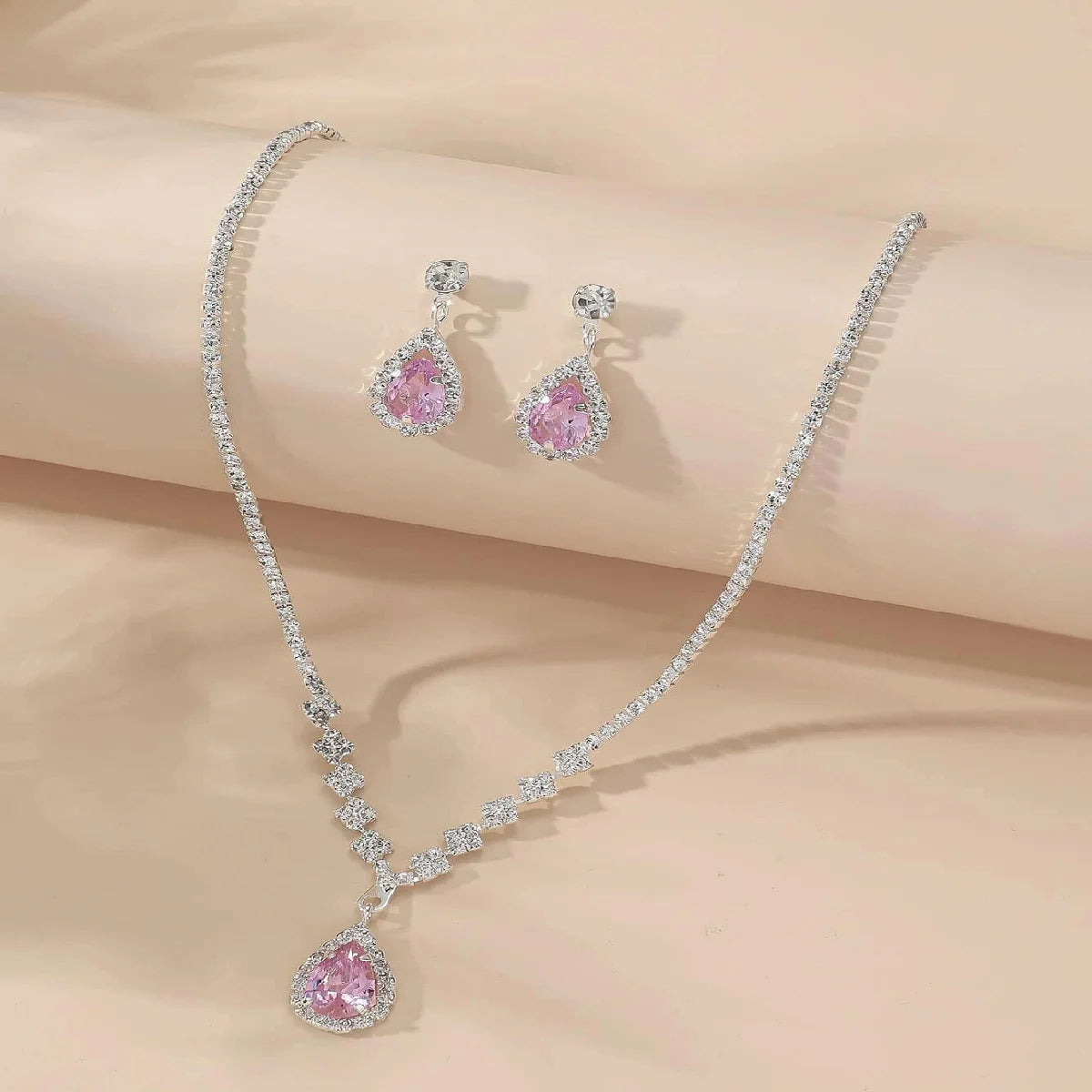 3PC Women's Fashion Trend Copper Claw Chain Series Water Drop Necklace Earrings Jewelry Set Wedding Banquet Party Holiday Gift