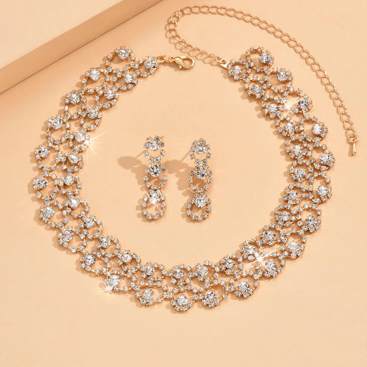 3pcs Women's Jewelry Set Rhinestone Earrings Necklace New Wedding Party Luxury Fashion Accessories