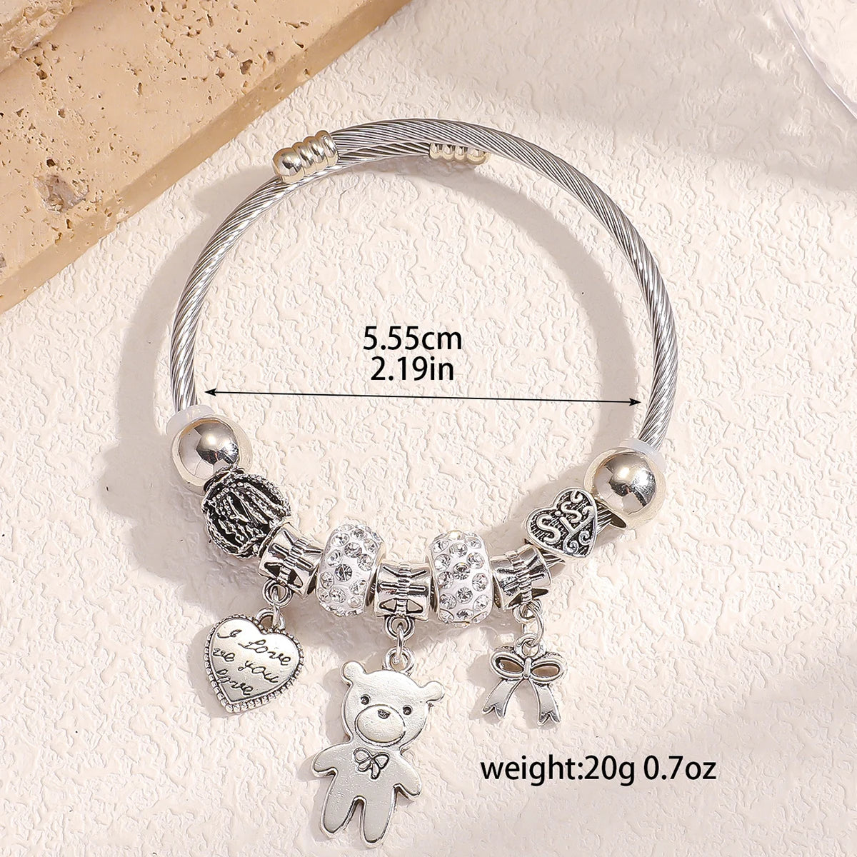 1PC Women's Fashion Multi Element Stainless Steel DIY Teddy Bear Bead Bracelet Date Banquet Party Festival Dressing Gift