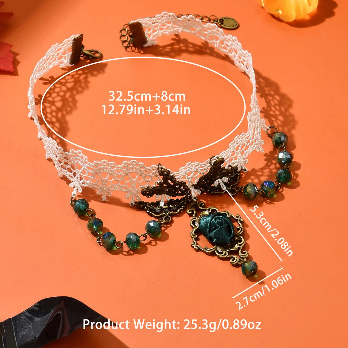 Fashionable women's vintage lace rose necklace, designed with multi-layered tassel alloy Halloween accessories