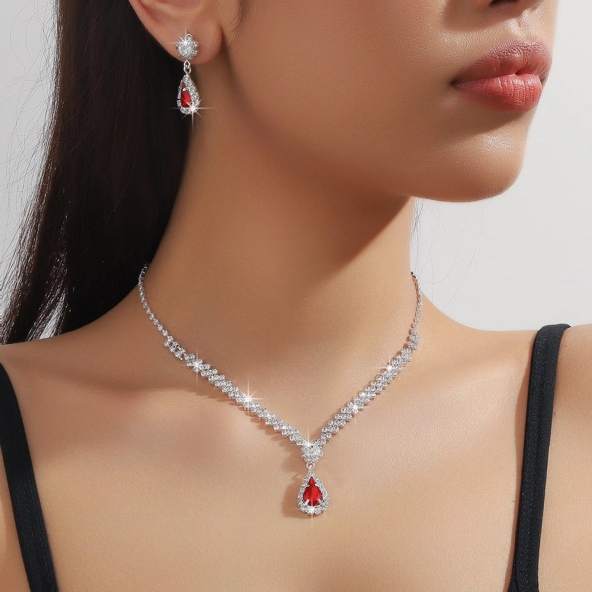 3 Pieces Of Fashionable Women's Water Drop Necklaces And Earrings Set For Wedding Season, Banquet And Party Accessories-2910