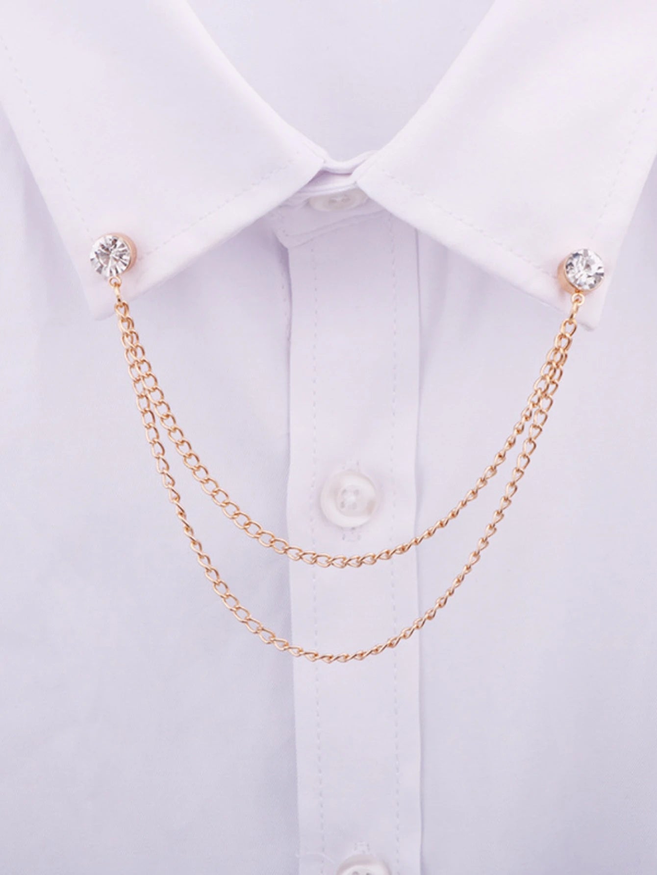 1pc minimalist and fashionable rhinestone tassel double-layer chain men's brooch shirt collar accessory