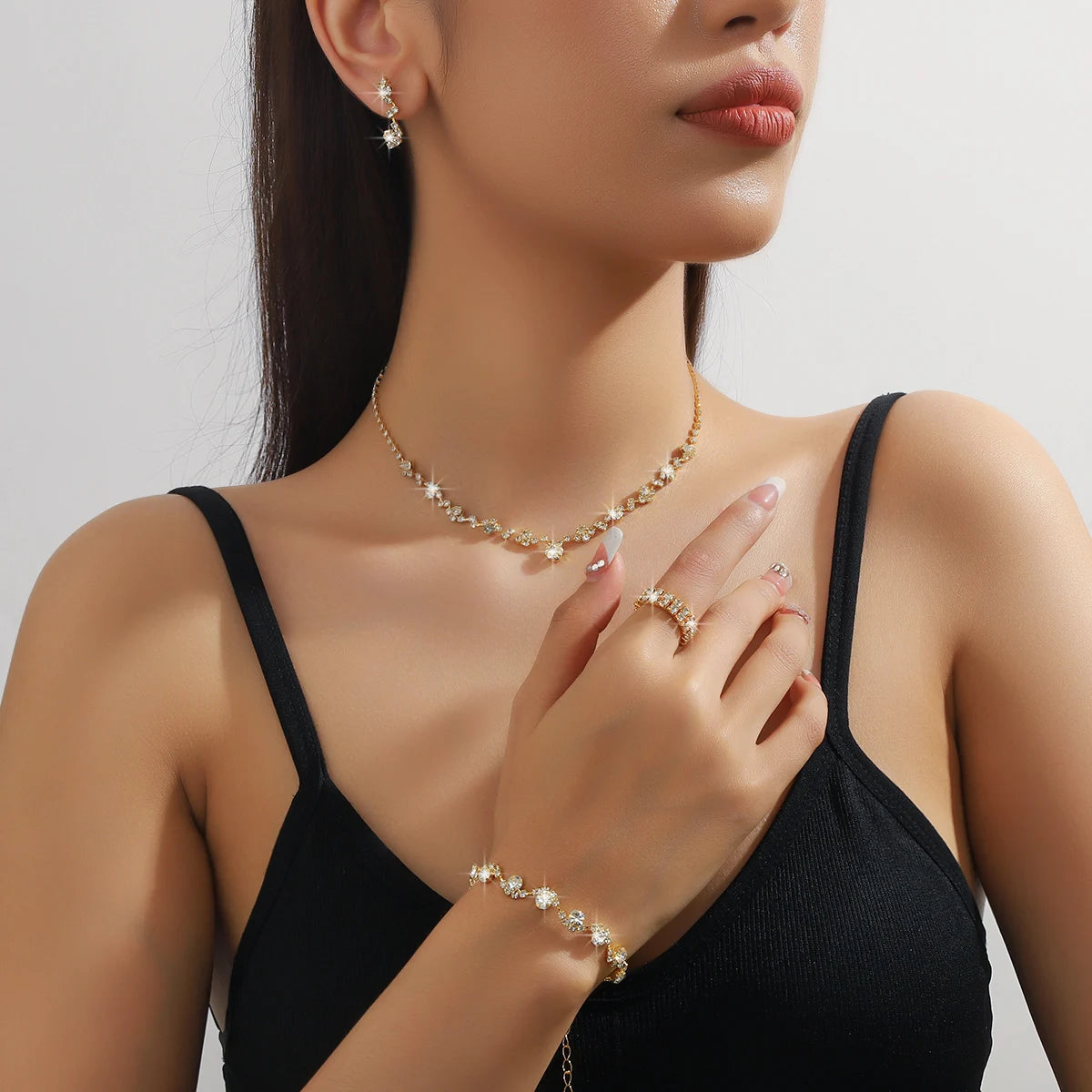 5 pieces of women's minimalist claw chains, earrings, necklaces, bracelets, rings, jewelry sets, banquet parties, holiday gifts