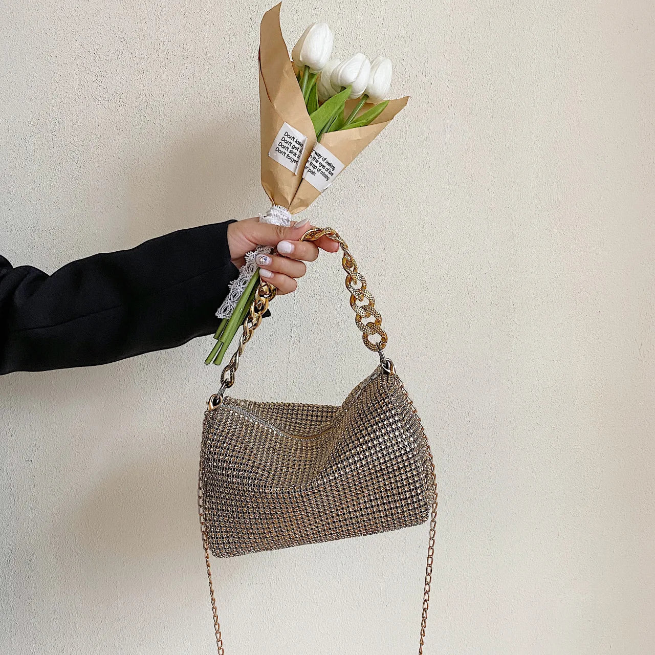 2024 New Bags Popular  Version Handbags Fashion Trend Bright Diamond Messenger Niche