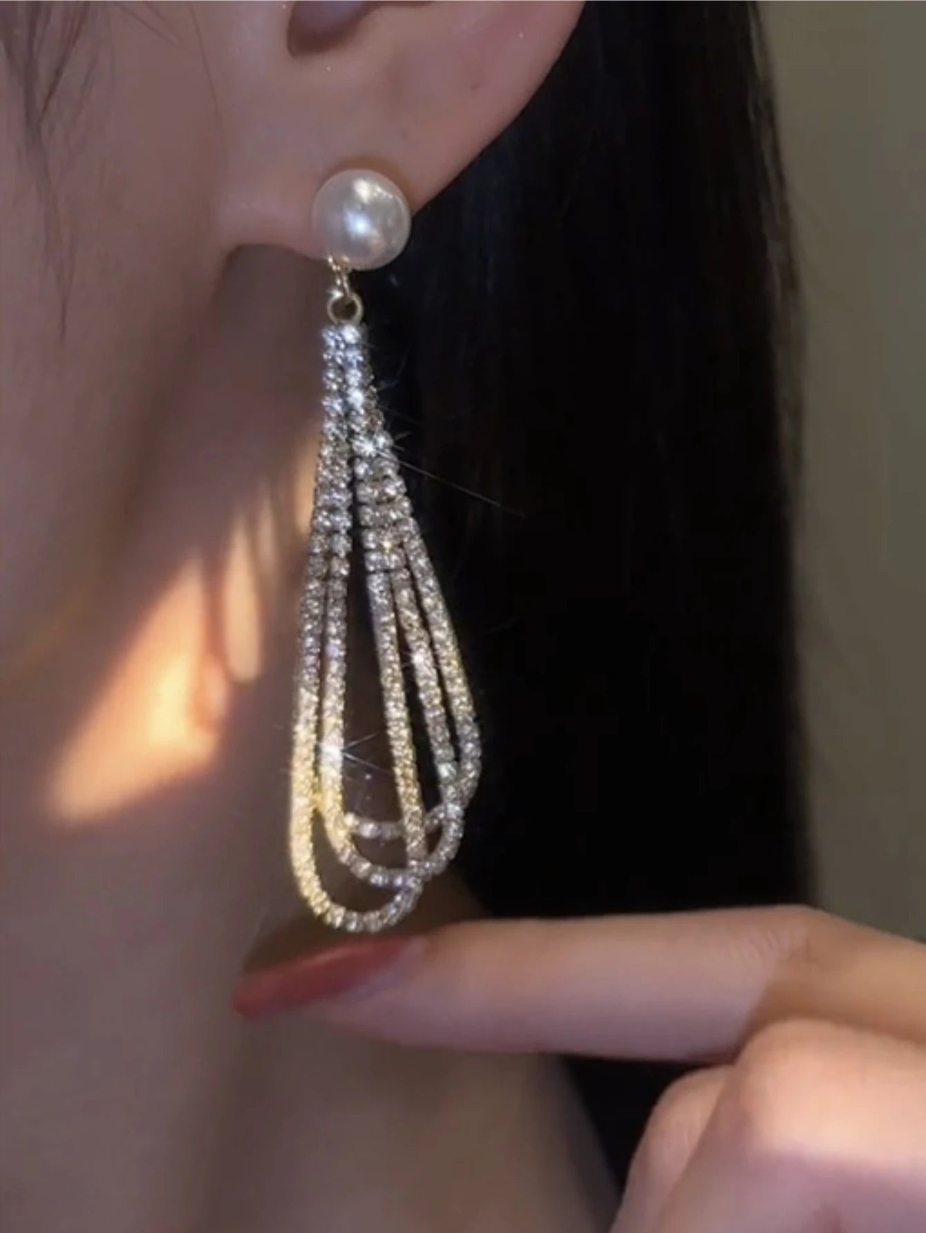 2pcs European and American Exaggerated Long Paragraph Inlaid Rhinestone Water Drop Ladies Earrings Banquet Wedding Gift