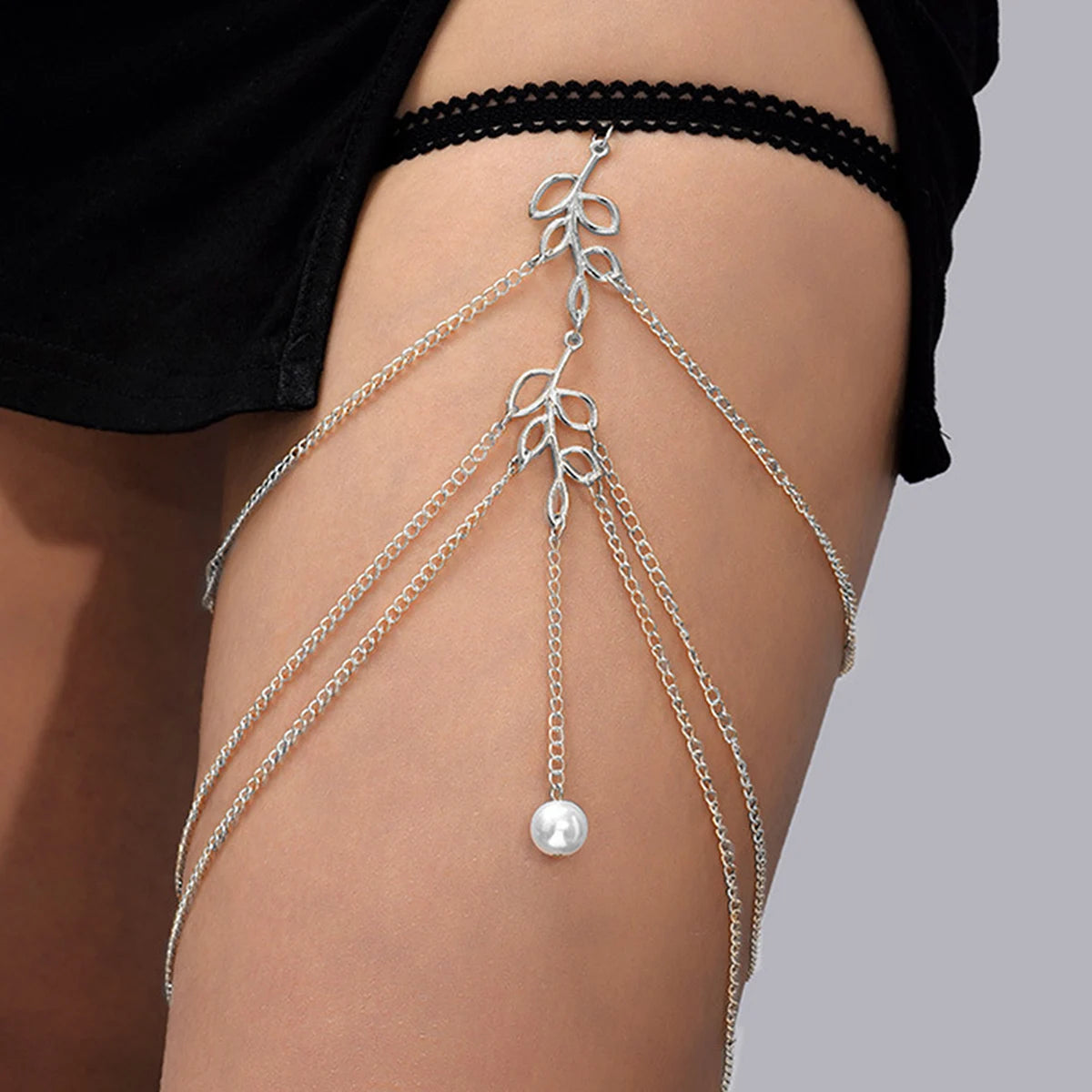 1 Women's European And American Trendy Multi-layer Chain Tassel Elastic Rope Thigh Chain Nightclub holiday Party Gift-4040