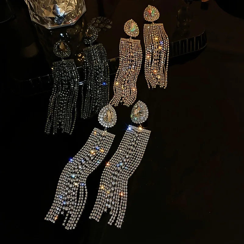 2PC Women's Fashion Copper Inlaid Claw Chain Exaggerated Water Drop Earrings Jewelry Suitable for Date, Party, Festival Gifts-46