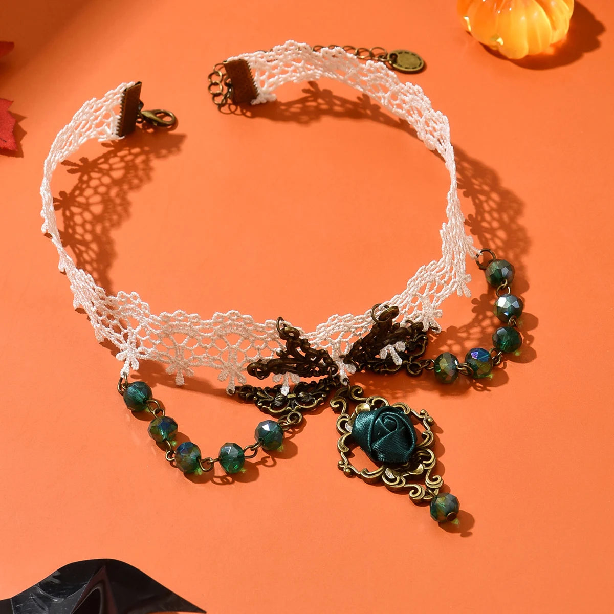 Fashionable women's vintage lace rose necklace, designed with multi-layered tassel alloy Halloween accessories