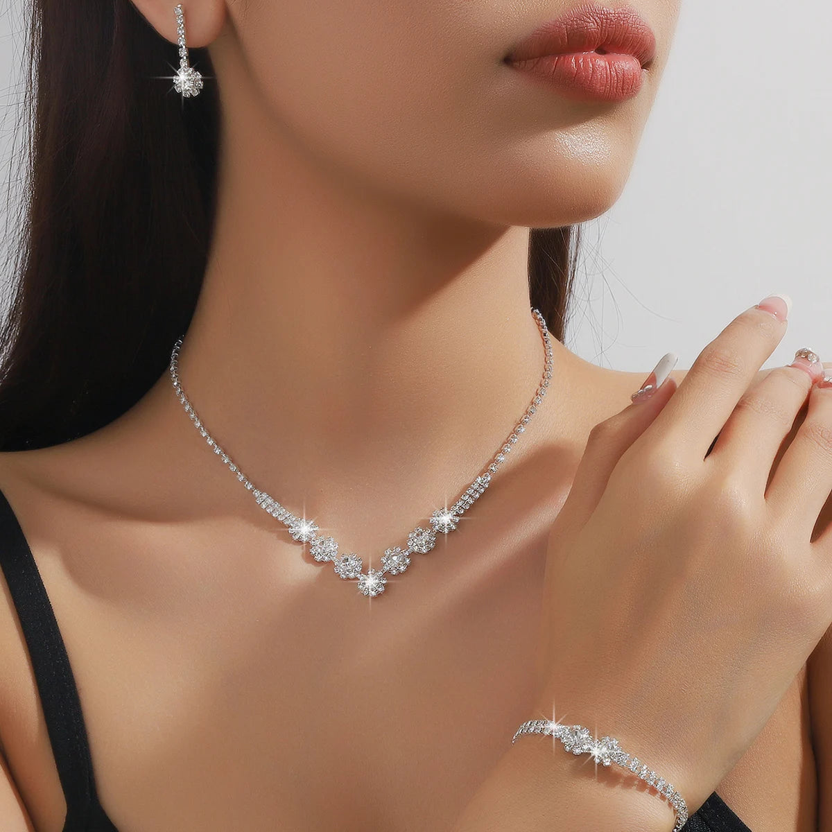 Wedding Season Women's Fashion Copper Claw Chain Water Drop Necklace Earrings Bracelet Jewelry Set Wedding Banquet Festival Gift