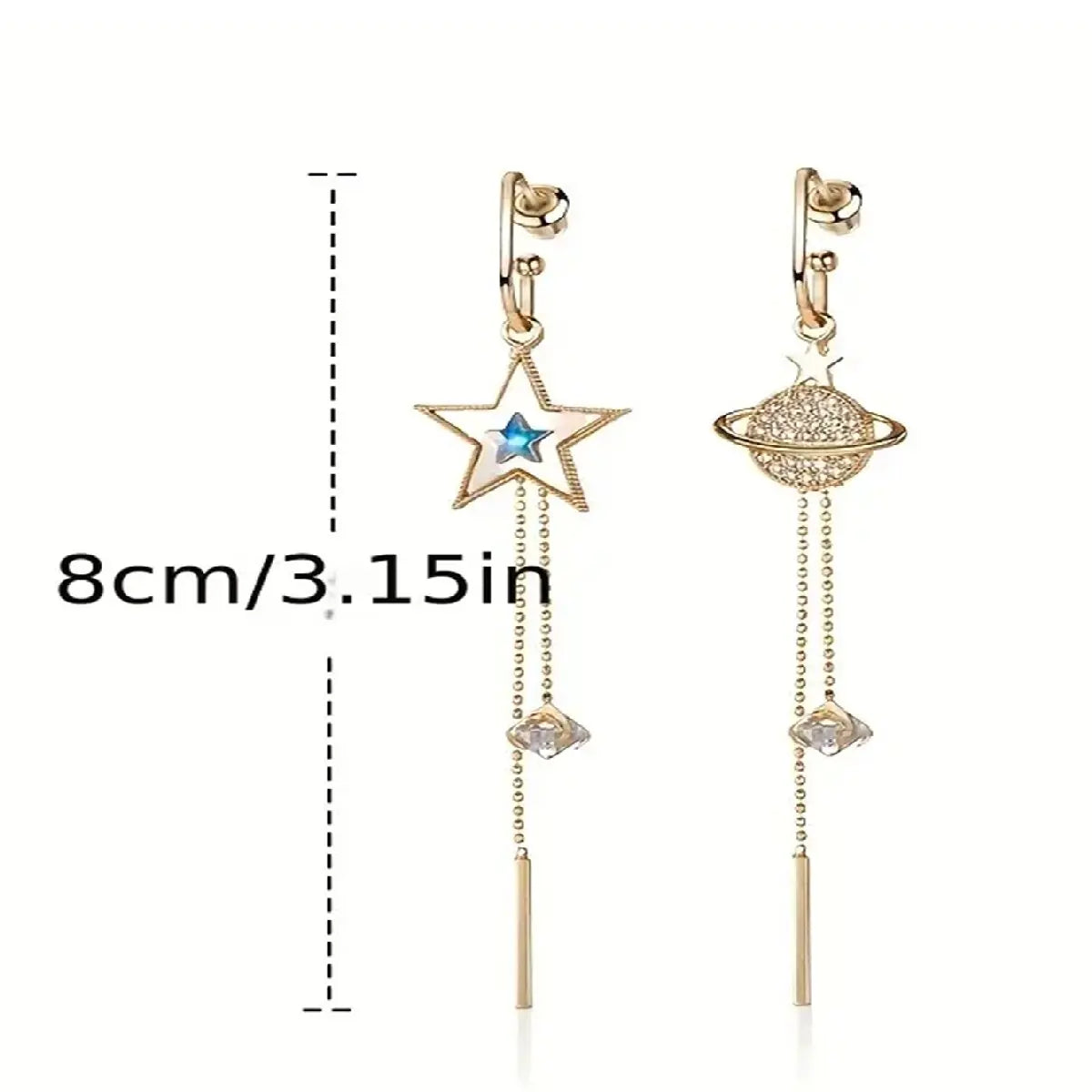 2PC New Trend Star Earth Long Tassel Dangle Earrings For Women Planet Crystal Statement Pendant Earrings Wedding Party Jewelry