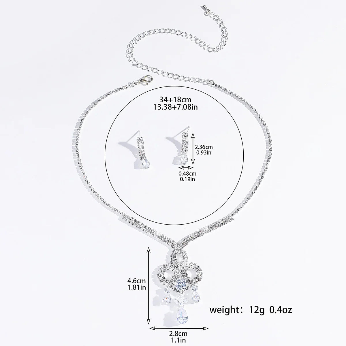 Women's fashionable and dazzling full diamond water droplet set, light luxury style high-end jewelry set for women