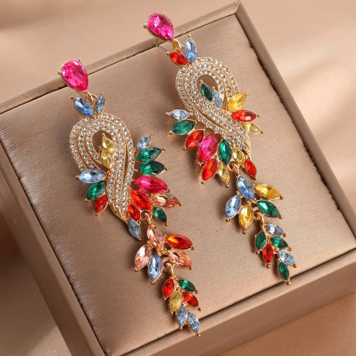 Women's fashionable tassel leaf earrings with retro phoenix pattern design for women