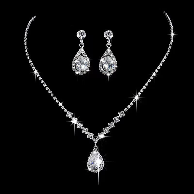 3PC Women's Fashion Trend Copper Claw Chain Series Water Drop Necklace Earrings Jewelry Set Wedding Banquet Party Holiday Gift