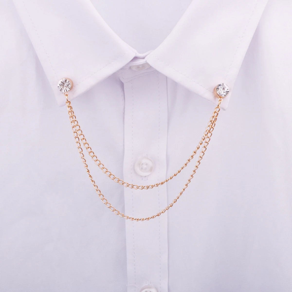 1pc minimalist and fashionable rhinestone tassel double-layer chain men's brooch shirt collar accessory
