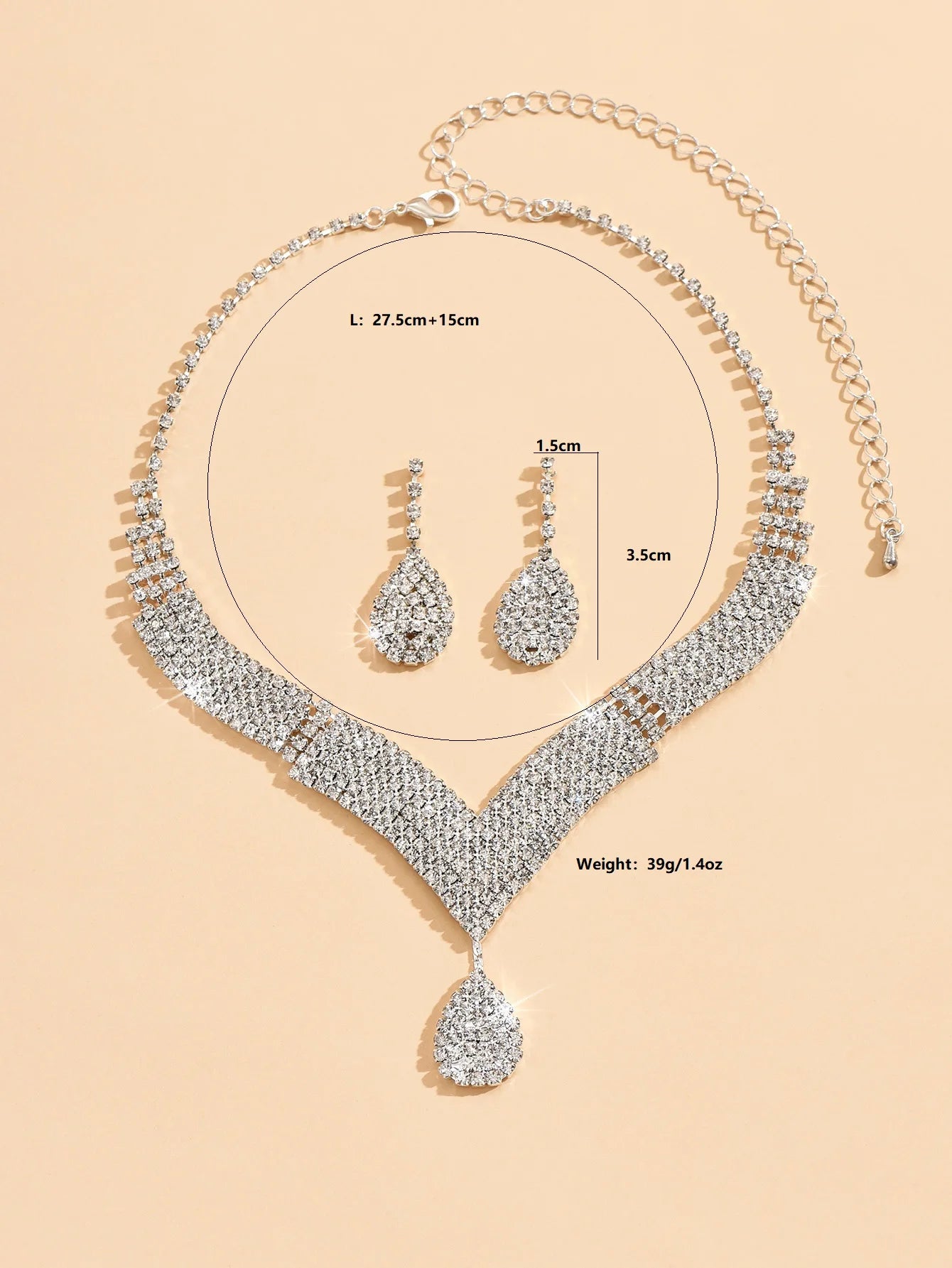 3pcs fashionable rhinestones, water droplets, necklaces, earrings, jewelry sets, women's wedding accessories🎁