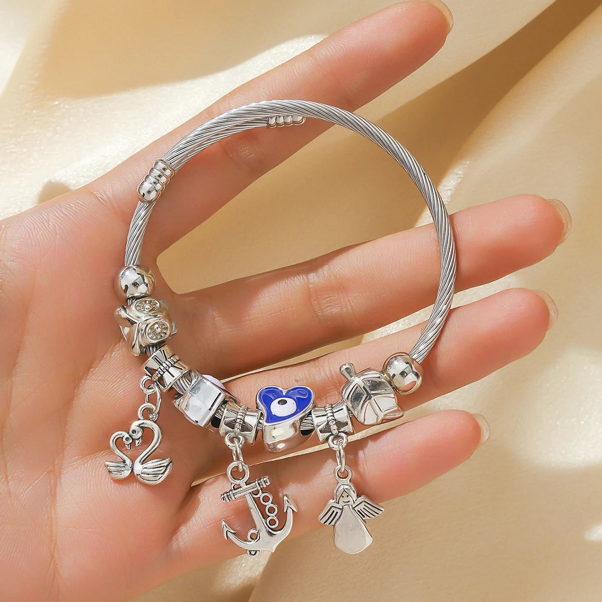 1PC Women's Fashion Multi Element Stainless Steel DIY Teddy Bear Bead Bracelet Date Banquet Party Festival Dressing Gift