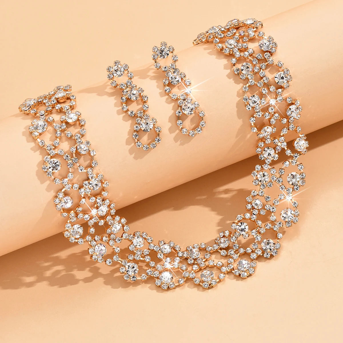 3pcs Women's Jewelry Set Rhinestone Earrings Necklace New Wedding Party Luxury Fashion Accessories