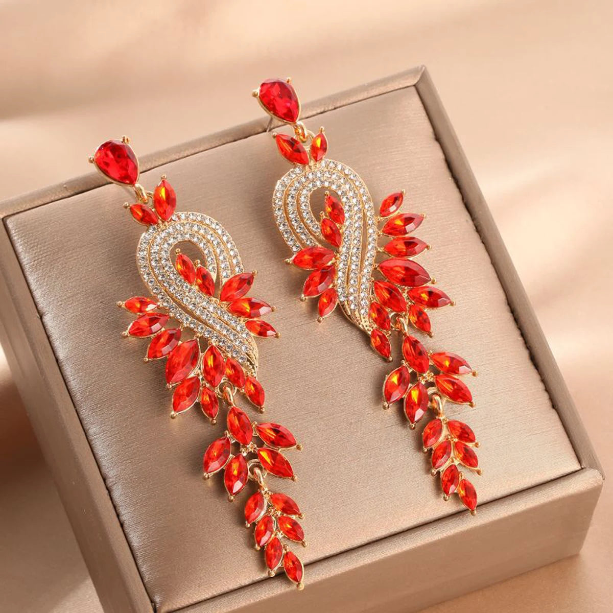 Women's fashionable tassel leaf earrings with retro phoenix pattern design for women