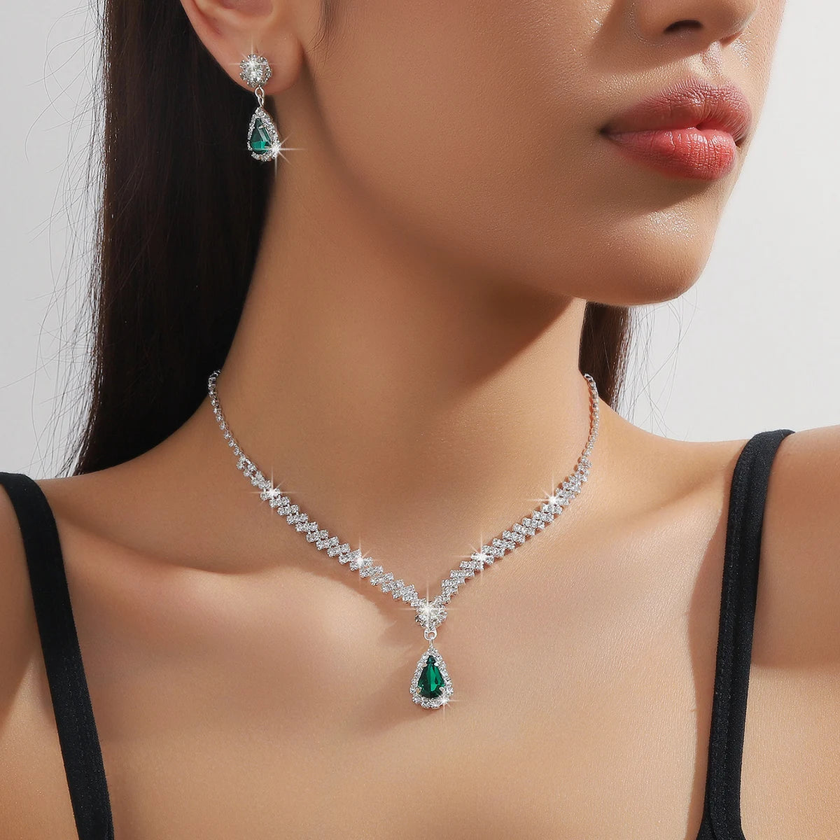 3 Pieces Of Fashionable Women's Water Drop Necklaces And Earrings Set For Wedding Season, Banquet And Party Accessories-2910