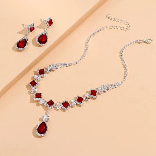 3PC Women's Fashion Trendy Claw Chain Geometry Water Drop Necklace Earrings Jewelry Set Wedding Banquet Party Holiday Gift