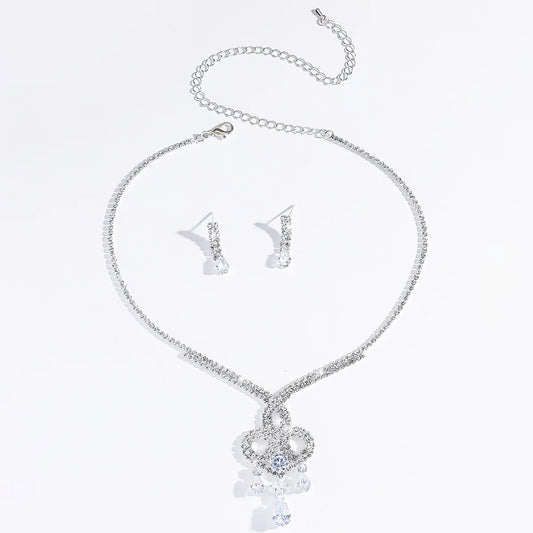 Women's fashionable and dazzling full diamond water droplet set, light luxury style high-end jewelry set for women