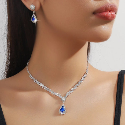 3 Pieces Of Fashionable Women's Water Drop Necklaces And Earrings Set For Wedding Season, Banquet And Party Accessories-2910