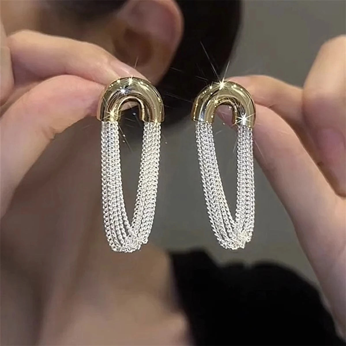 2pcs European and American Exaggerated Long Paragraph Inlaid Rhinestone Water Drop Ladies Earrings Banquet Wedding Gift