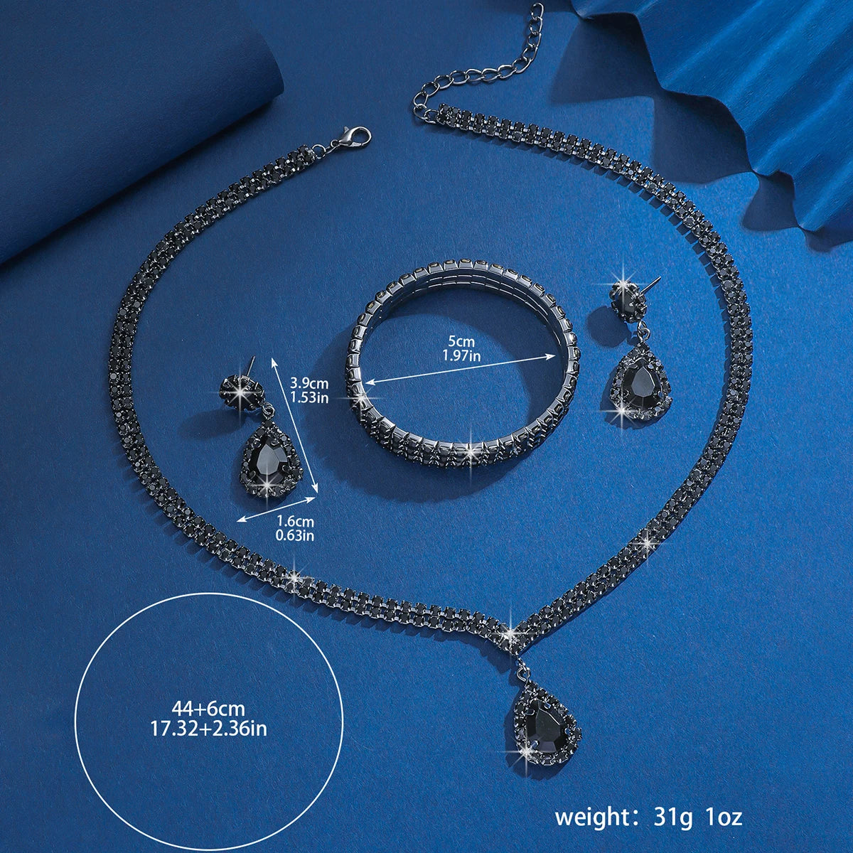 New fashionable rhinestone light luxury style, mysterious and elegant, temperament jewelry set for women