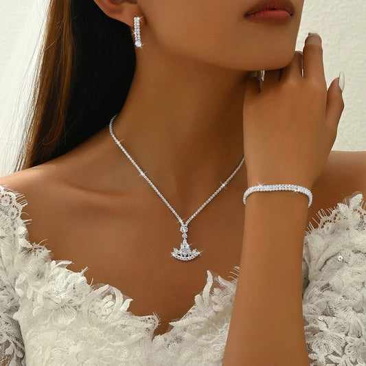 Women's Fashion Claw Chain Design Sail Set Versatile Style Super Shining Crystal Jewelry Set