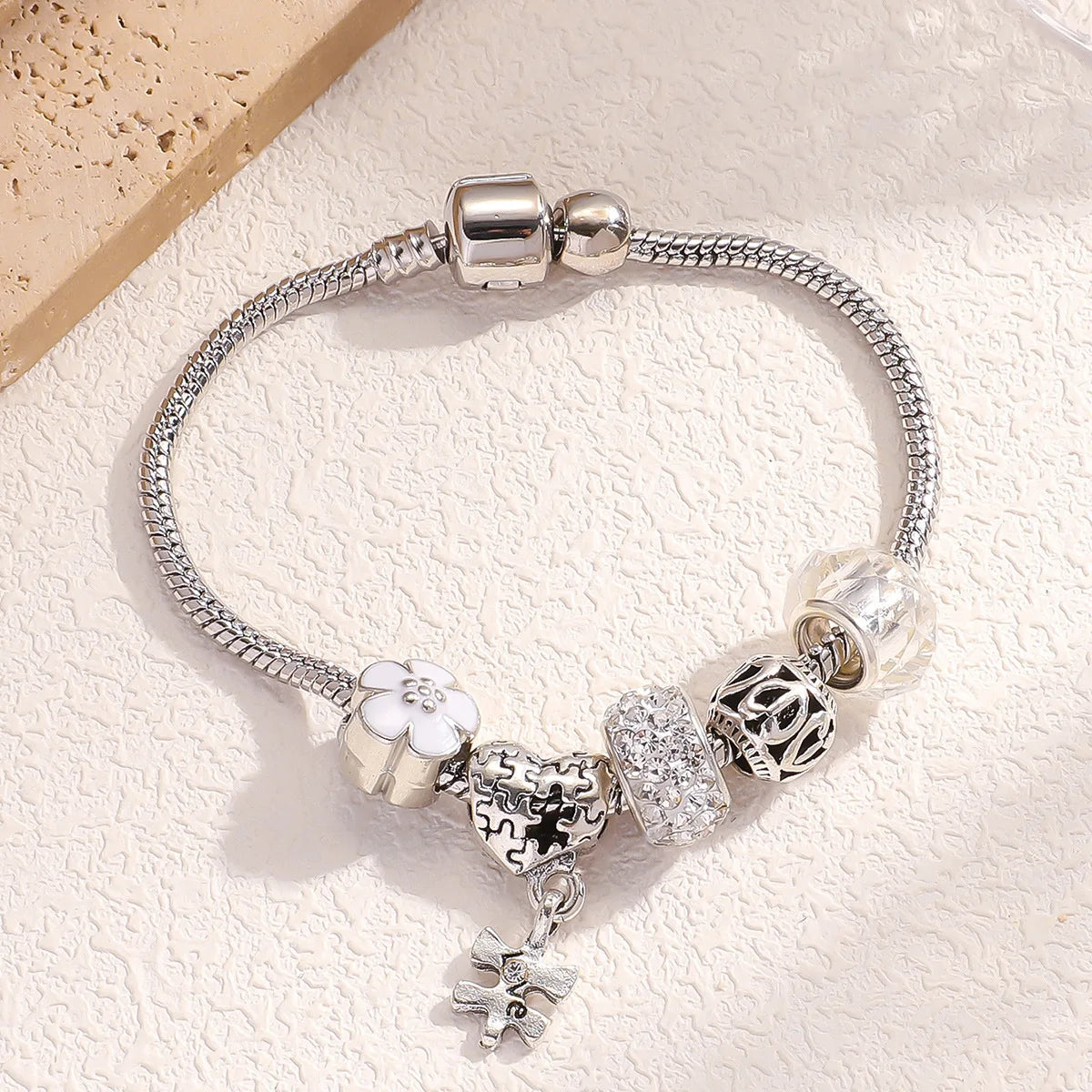 1PC Women's Fashion  Multi Element Stainless Steel DIY Teddy Bear Bead Bracelet Date Banquet Party Festival Dressing Gift