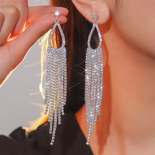 2pcs of women's jewelry rhinestone tassel earrings  luxurious fashion accessories for wedding parties👌🌟